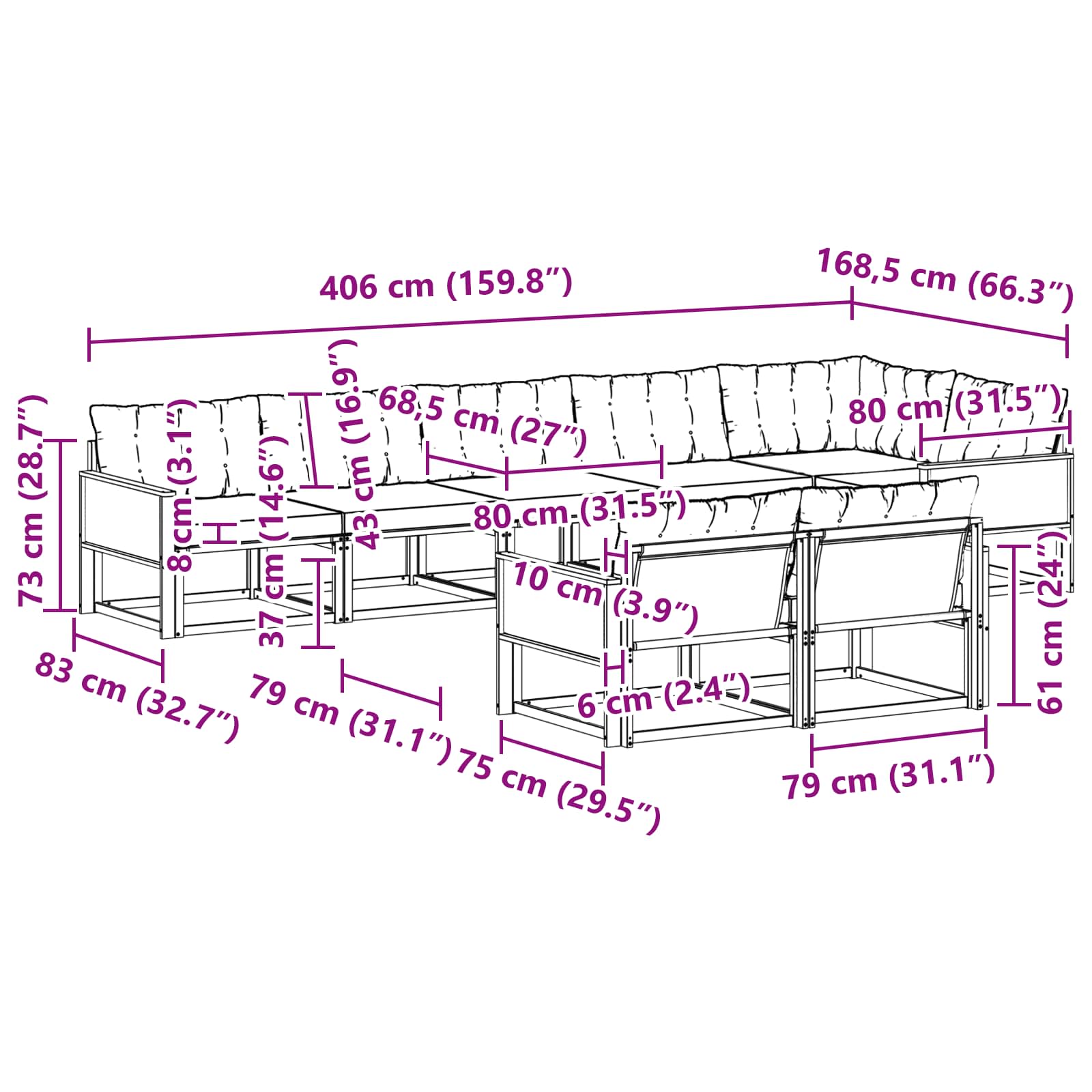Set vanjskih sofa s jastukom 8 pcs Prirodna i svjetlosiva