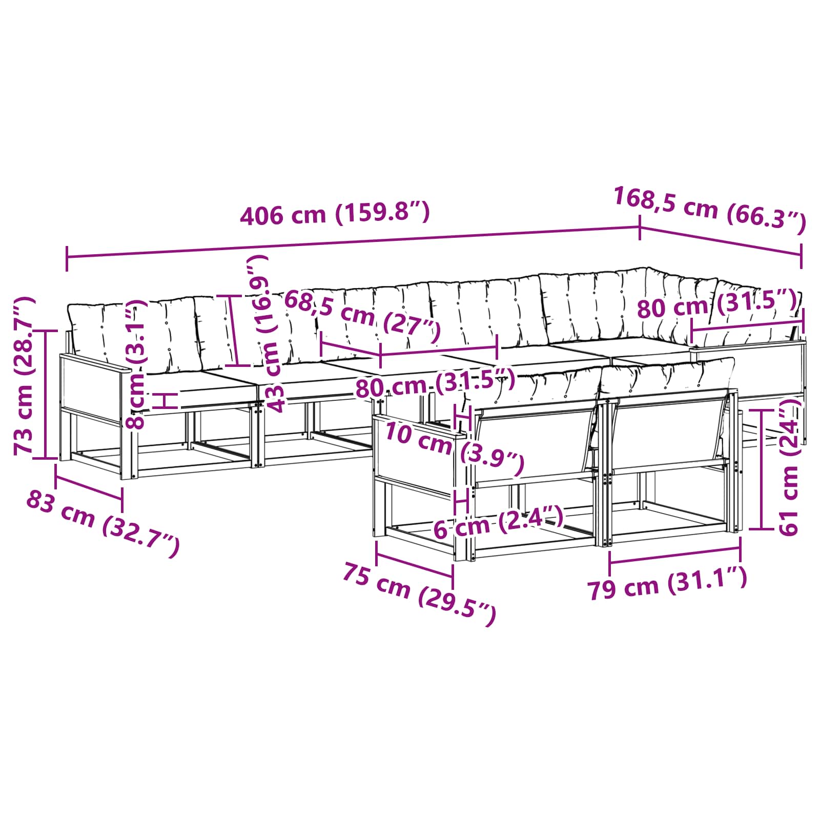 Set vanjskih sofa s jastukom 8 pcs Prirodna i svjetlosiva