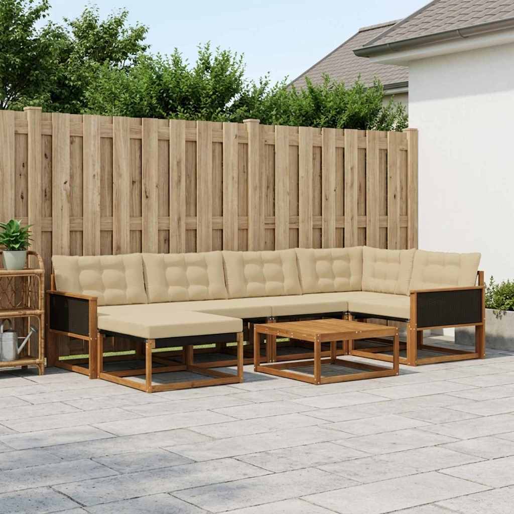 Set vanjskih sofa 7 pcs Prirodna i bež Čvrsto drvo akacije