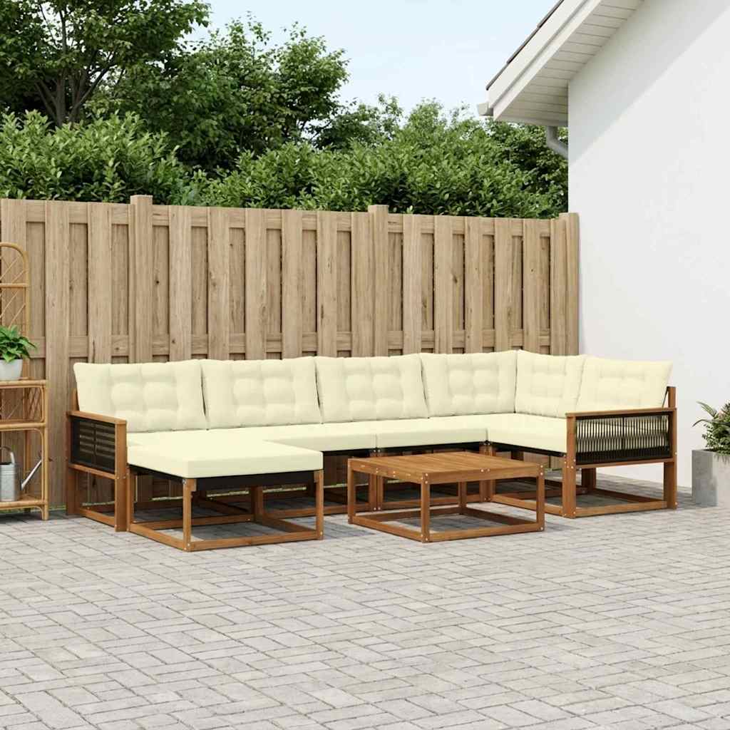 Set vanjskih sofa 7 pcs Prirodna i krem Čvrsto drvo akacije