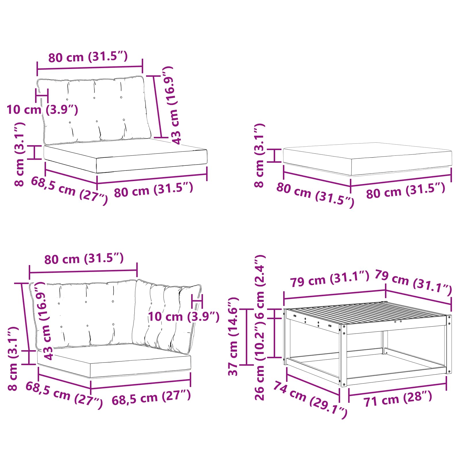 Set vanjskih sofa 7 pcs Prirodna i krem Čvrsto drvo akacije