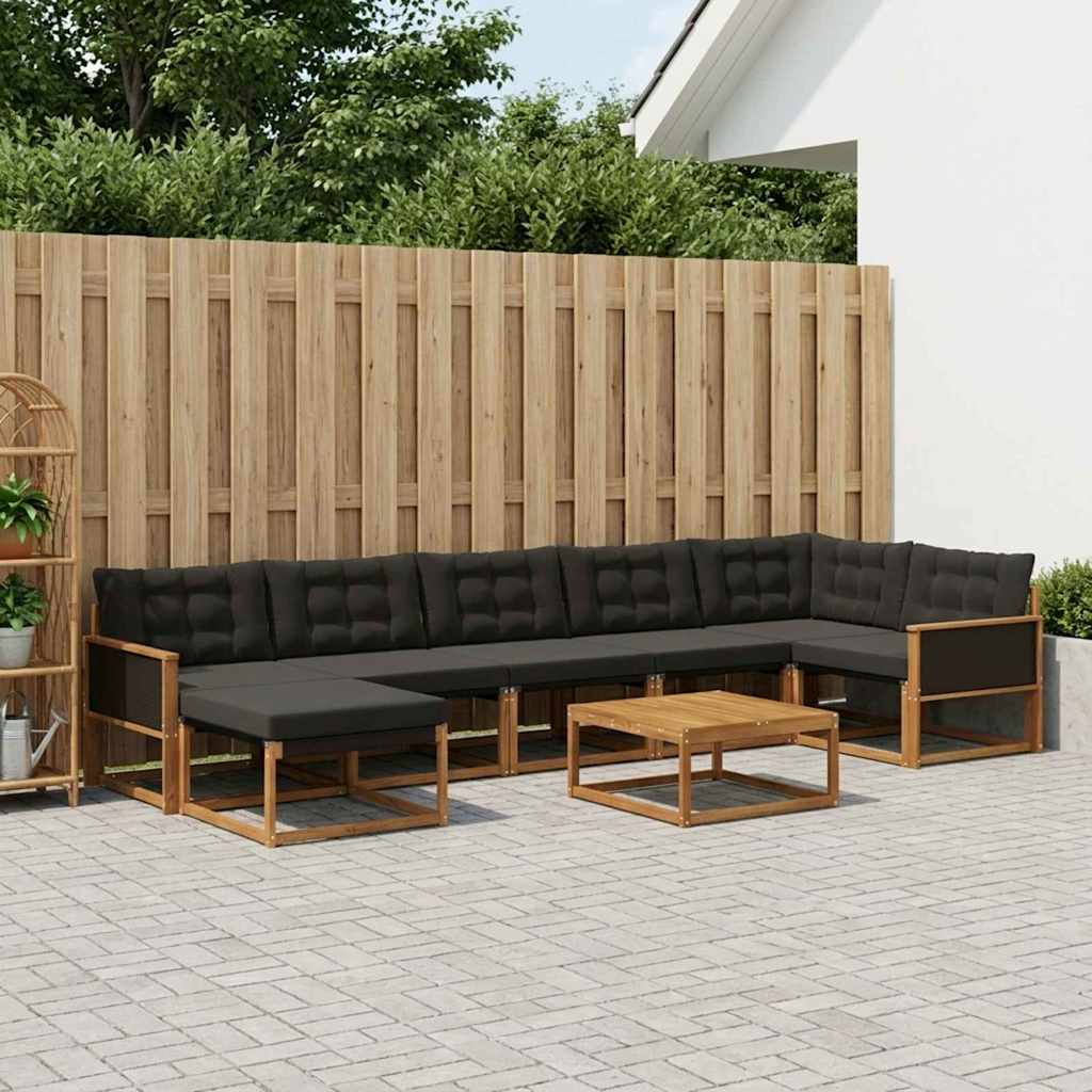 Set vanjskih sofa 8 pcs Prirodna i crna Čvrsto drvo akacije