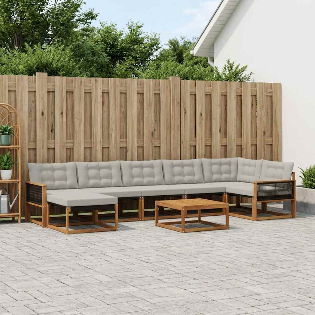 Set vanjskih sofa s jastukom 8 pcs Prirodna i svjetlosiva