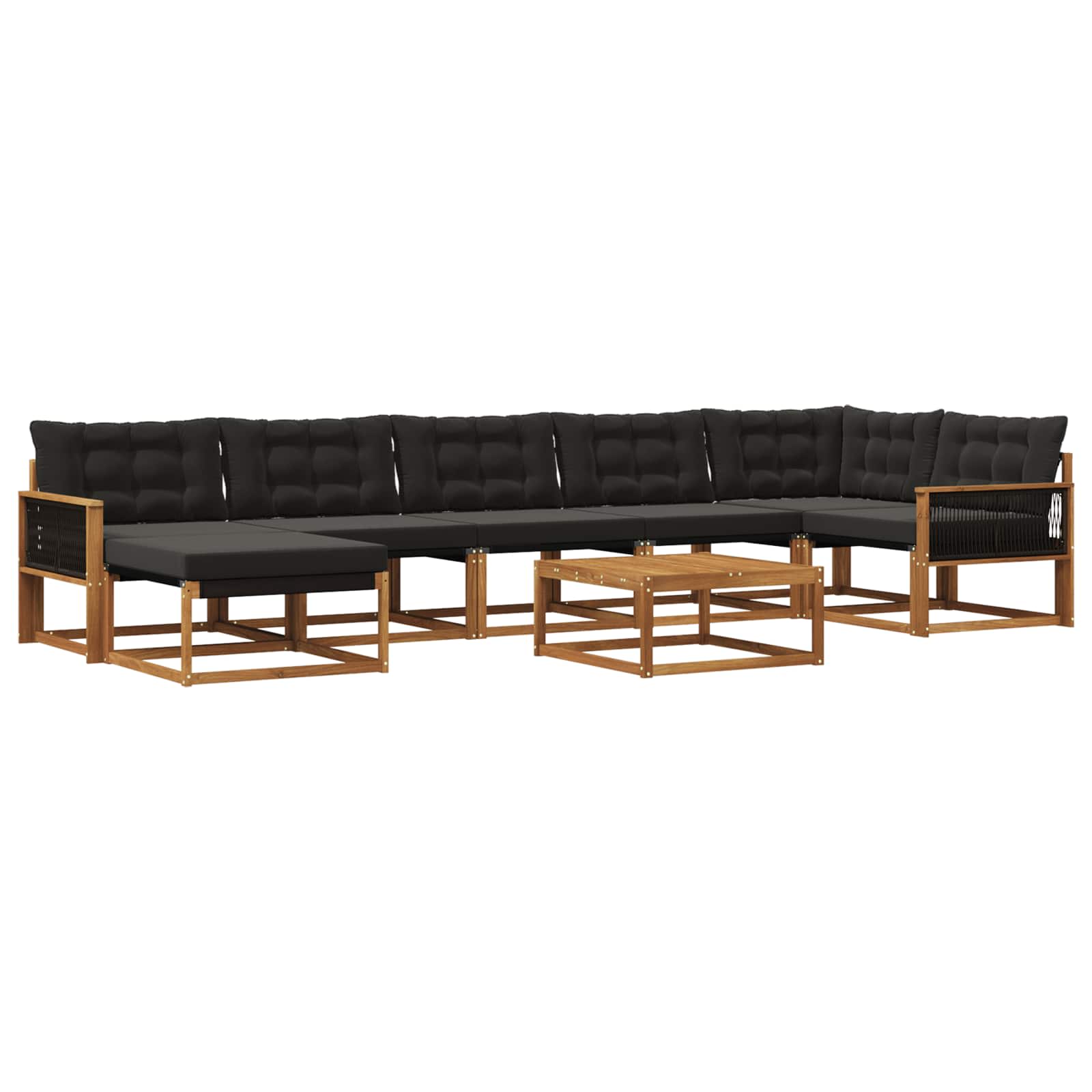 Set vanjskih sofa 8 pcs Prirodna i crna Čvrsto drvo akacije