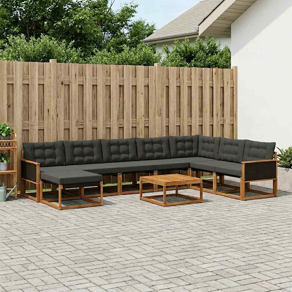 Set vanjskih sofa 9 pcs Prirodna i crna Čvrsto drvo akacije