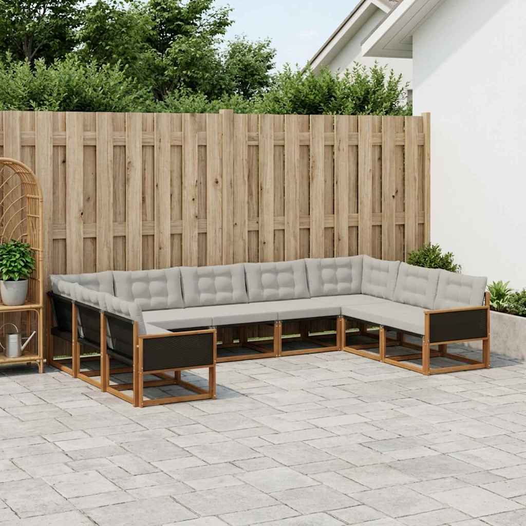 Set vanjskih sofa s jastukom 9 pcs Prirodna i svjetlosiva