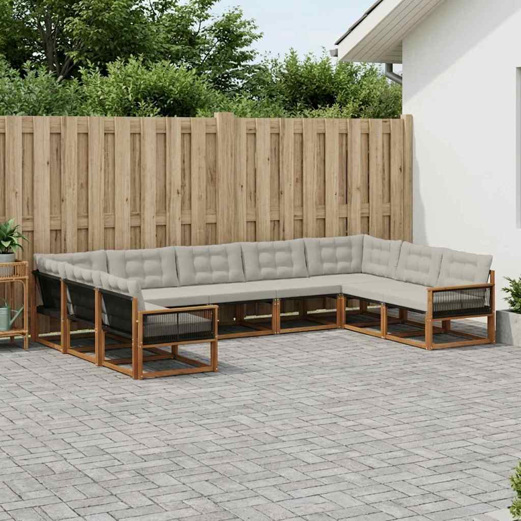 Set vanjskih sofa s jastukom 9 pcs Prirodna i svjetlosiva
