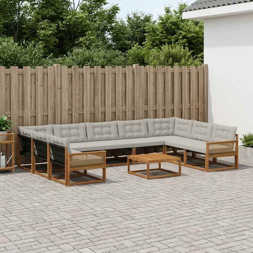 Set vanjskih sofa s jastukom 10 pcs Prirodna i svjetlosiva