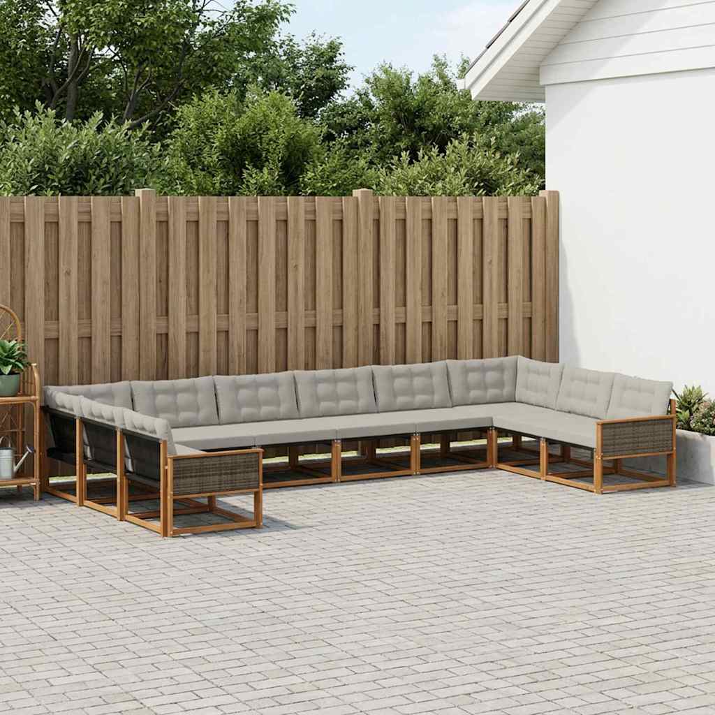Set vanjskih sofa s jastukom 10 pcs Prirodna i svjetlosiva