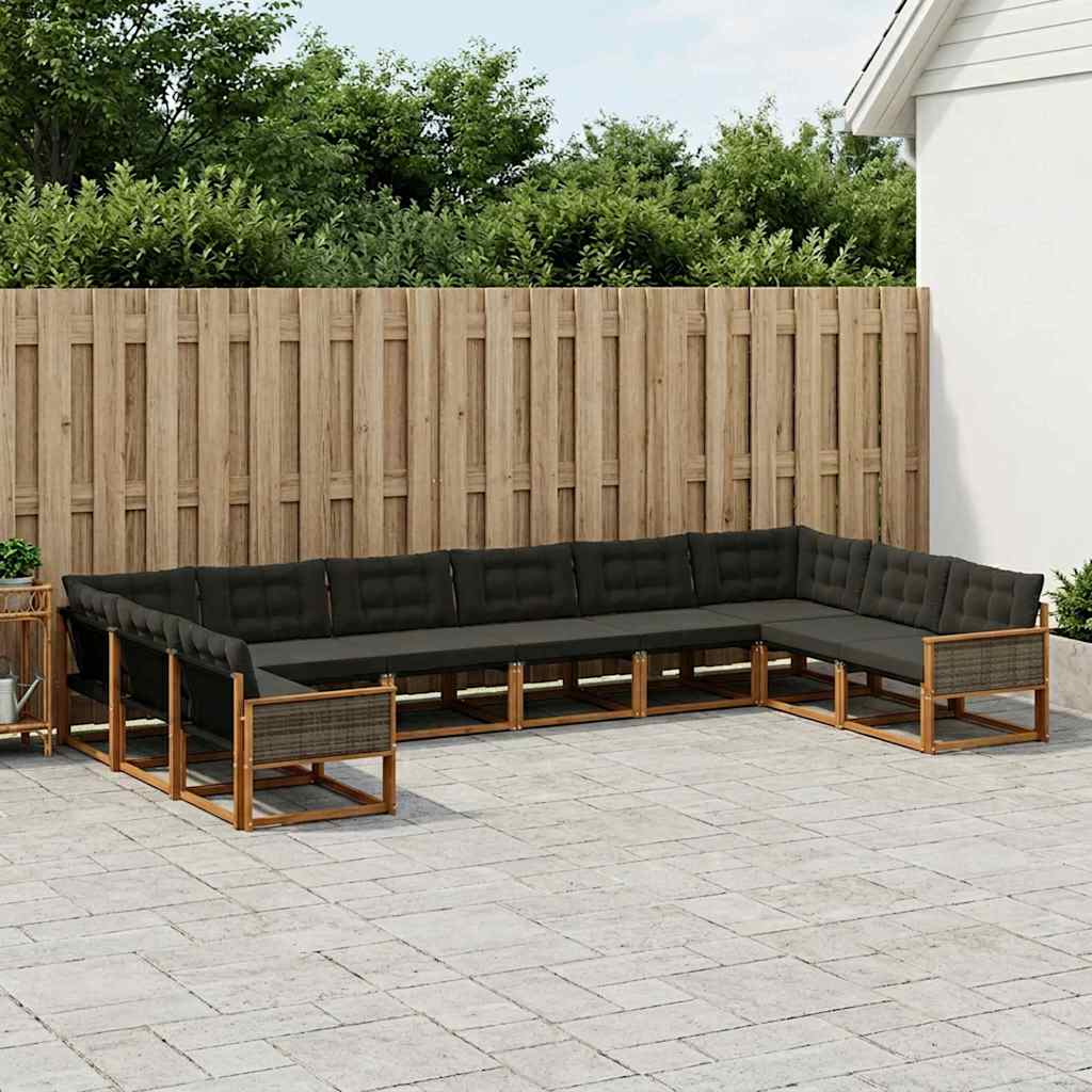 Set vanjskih sofa 10 kom. Prirodna i crna