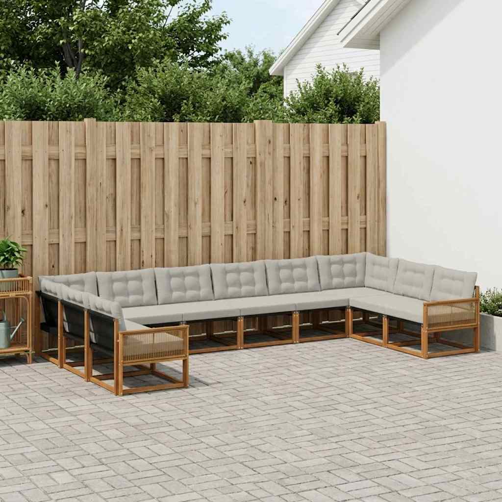 Set vanjskih sofa s jastukom 10 pcs Prirodna i svjetlosiva
