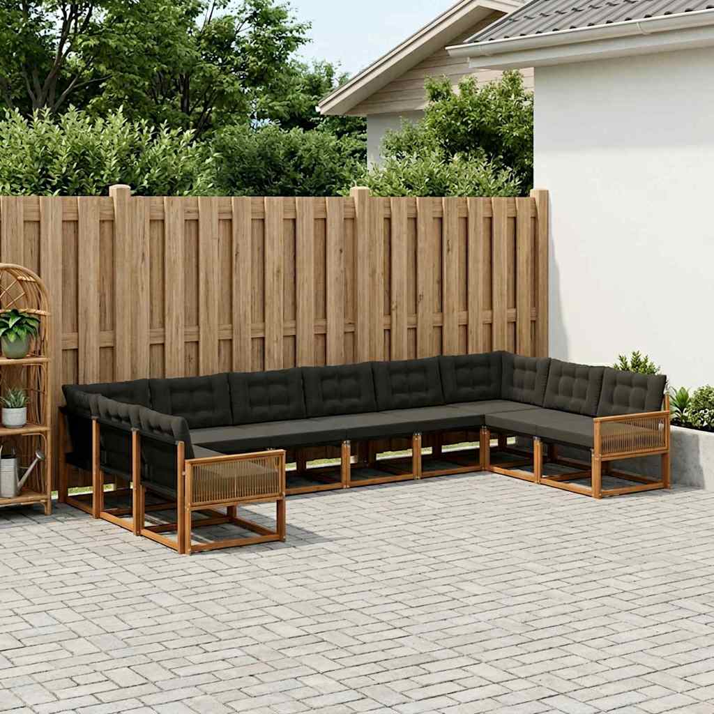 Set vanjskih sofa 10 kom. Prirodna i crna