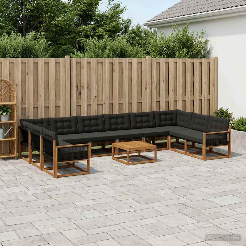 Set vanjskih sofa s jastukom 11 pcs Prirodna i crna