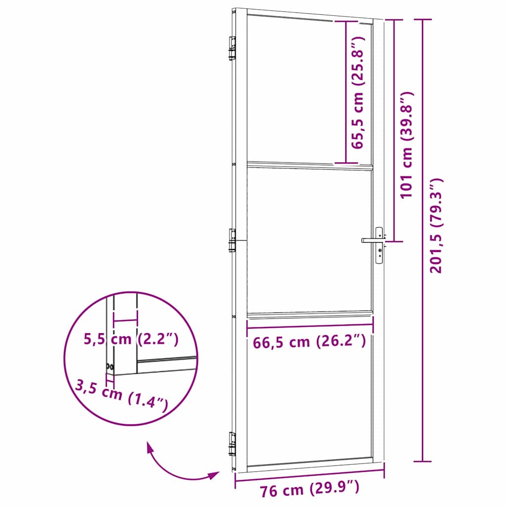 Staklena vrata Rezbarija Crna 76 x 3,5 x 201,5 cm Aluminij