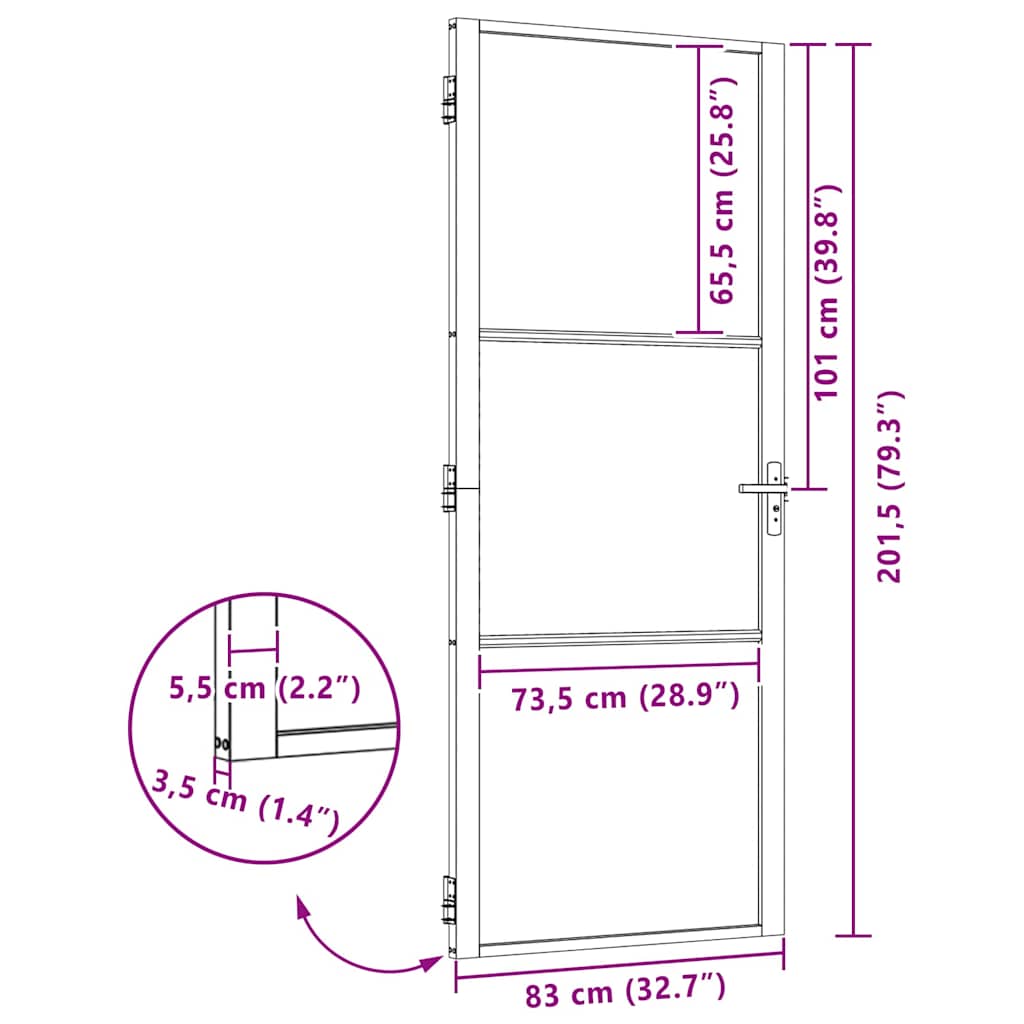 Staklena vrata Prugasti Crna 83 x 3,5 x 201,5 cm Aluminij