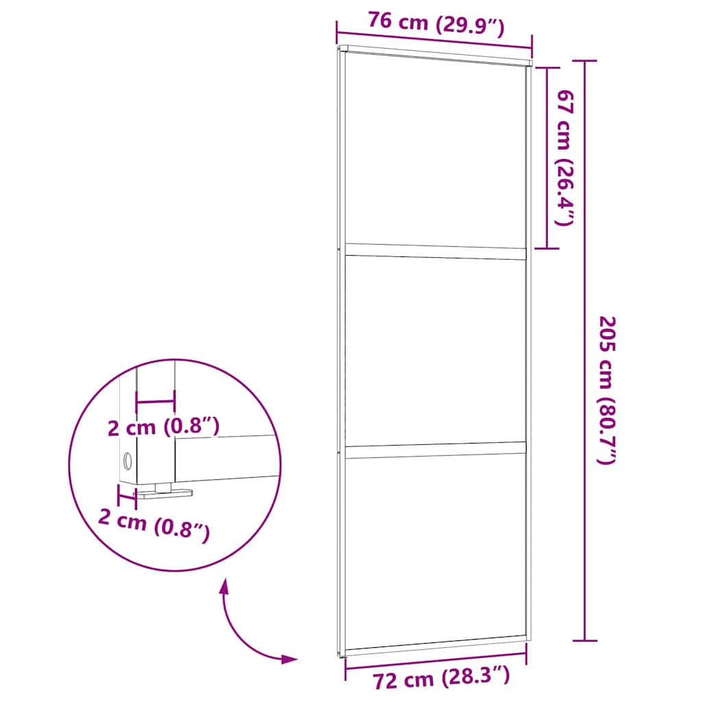 Staklena vrata Prugasti Crna 76 x 2 x 205 cm Aluminij