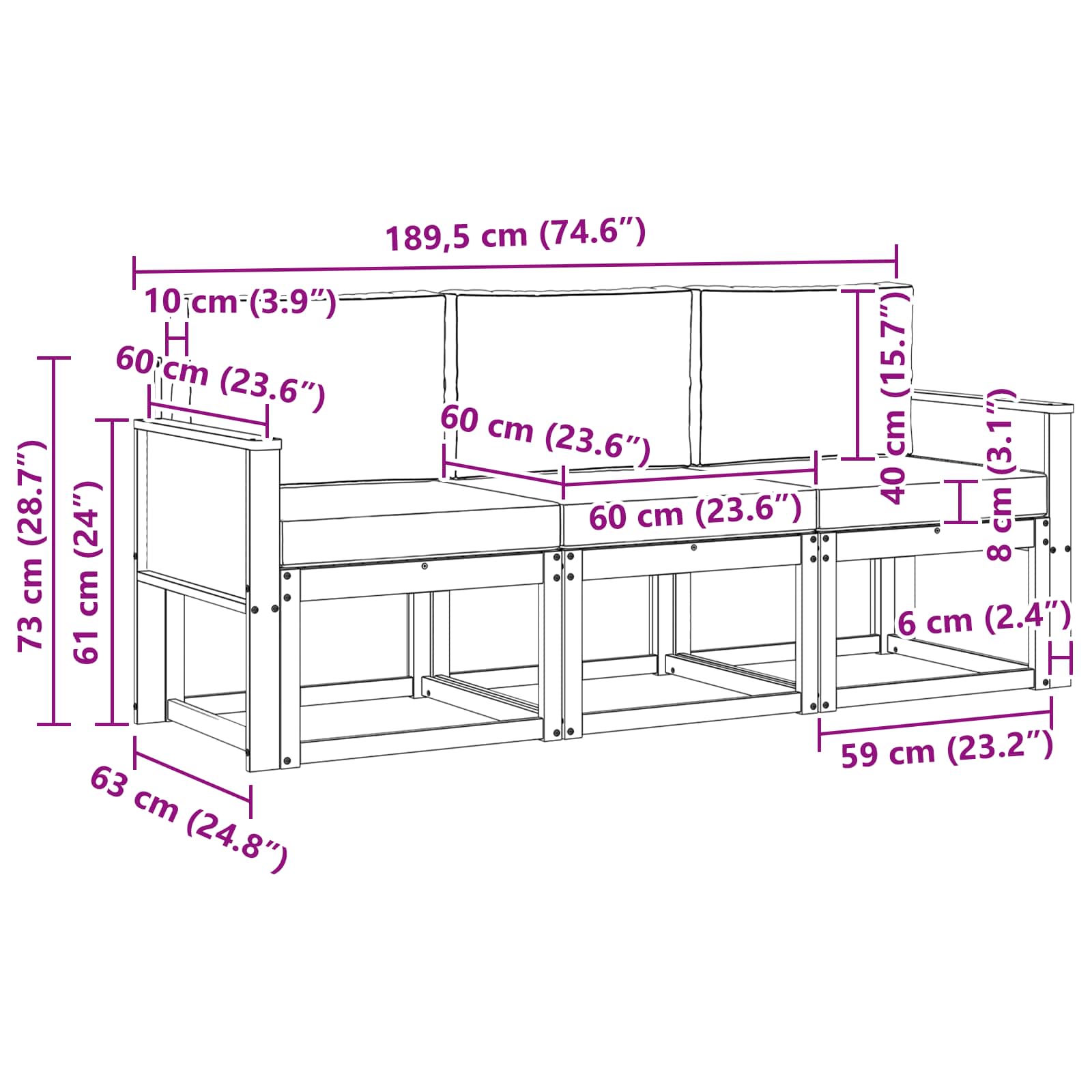 Set vanjskih sofa 3 pcs Prirodna i svjetlosiva Poliester