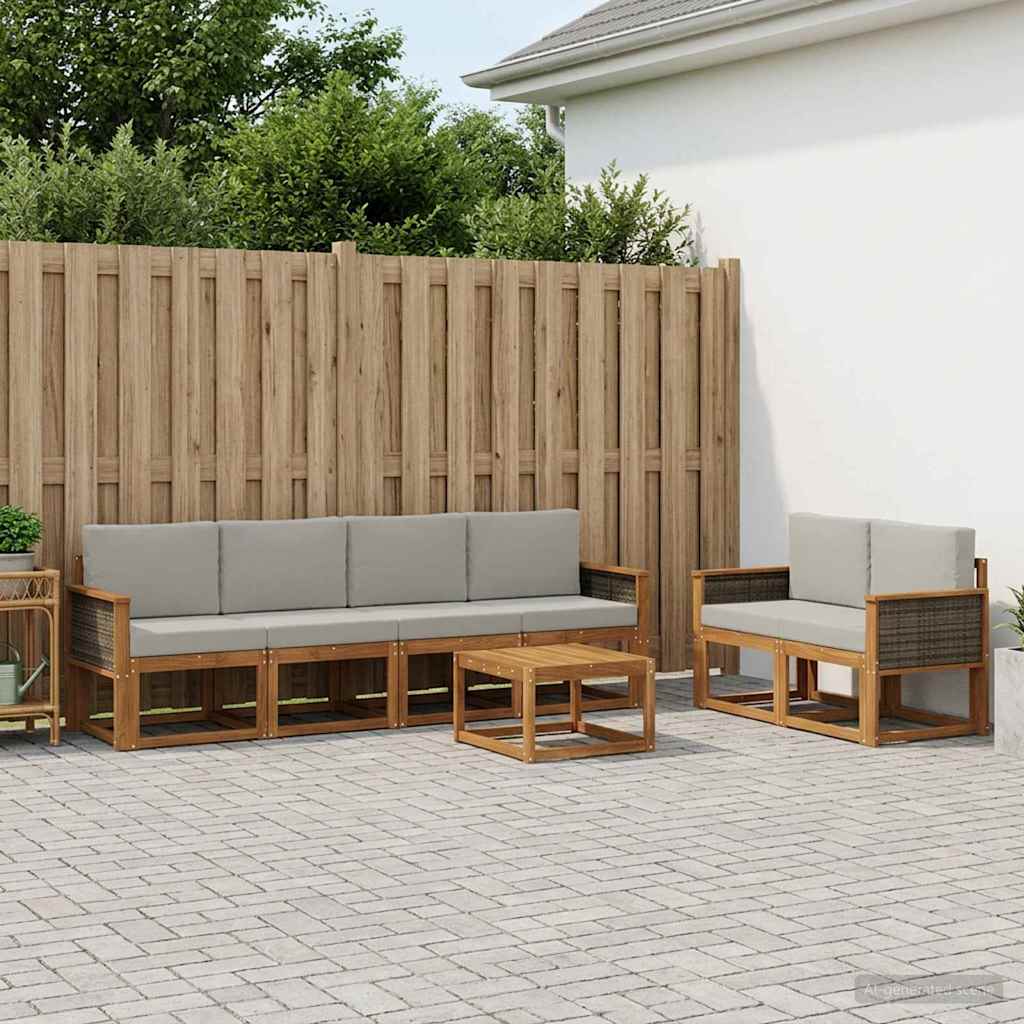 Set vanjskih sofa 6 kom. Prirodna i svjetlosiva