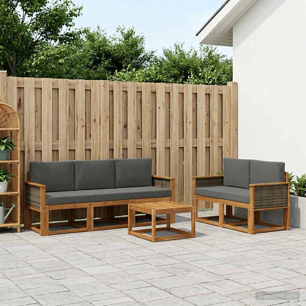 Set vanjskih sofa 6 kom. Prirodna i antracit