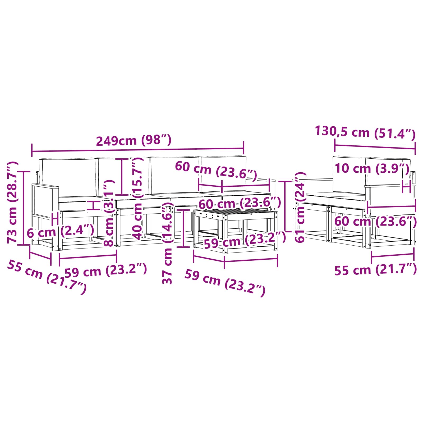 Set vanjskih sofa 6 kom. Prirodna i antracit