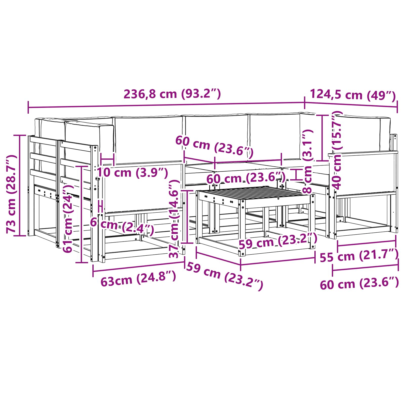 Set vanjskih sofa 7 pcs Prirodna i svjetlosiva Poliester