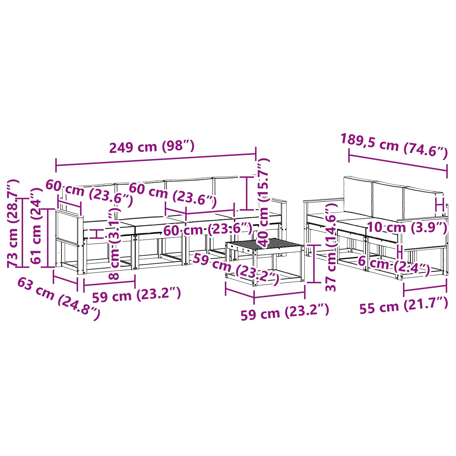 Set vanjskih sofa 8 pcs Prirodna i svjetlosiva Poliester