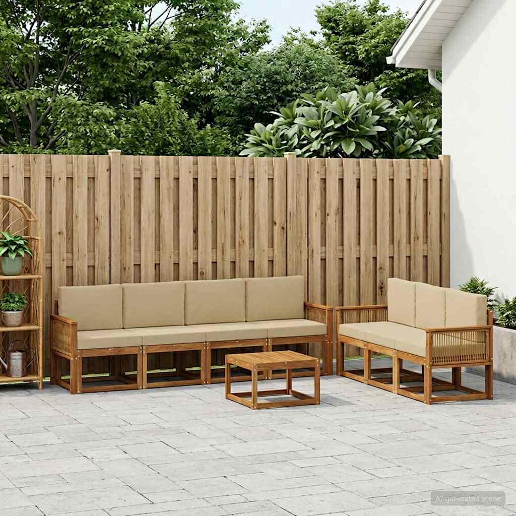 Set vanjskih sofa s jastukom 8 pcs Prirodna i bež Poliester