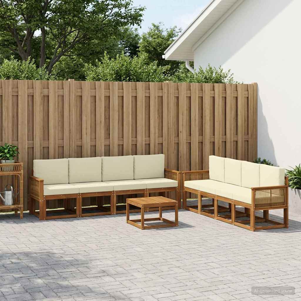 Set vanjskih sofa s jastukom 9 pcs Prirodna i krem Poliester