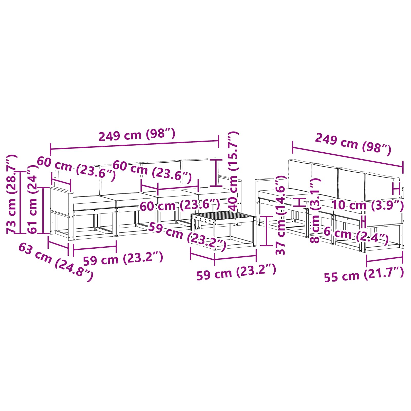 Set vanjskih sofa 9 pcs Prirodna i bež Poliester