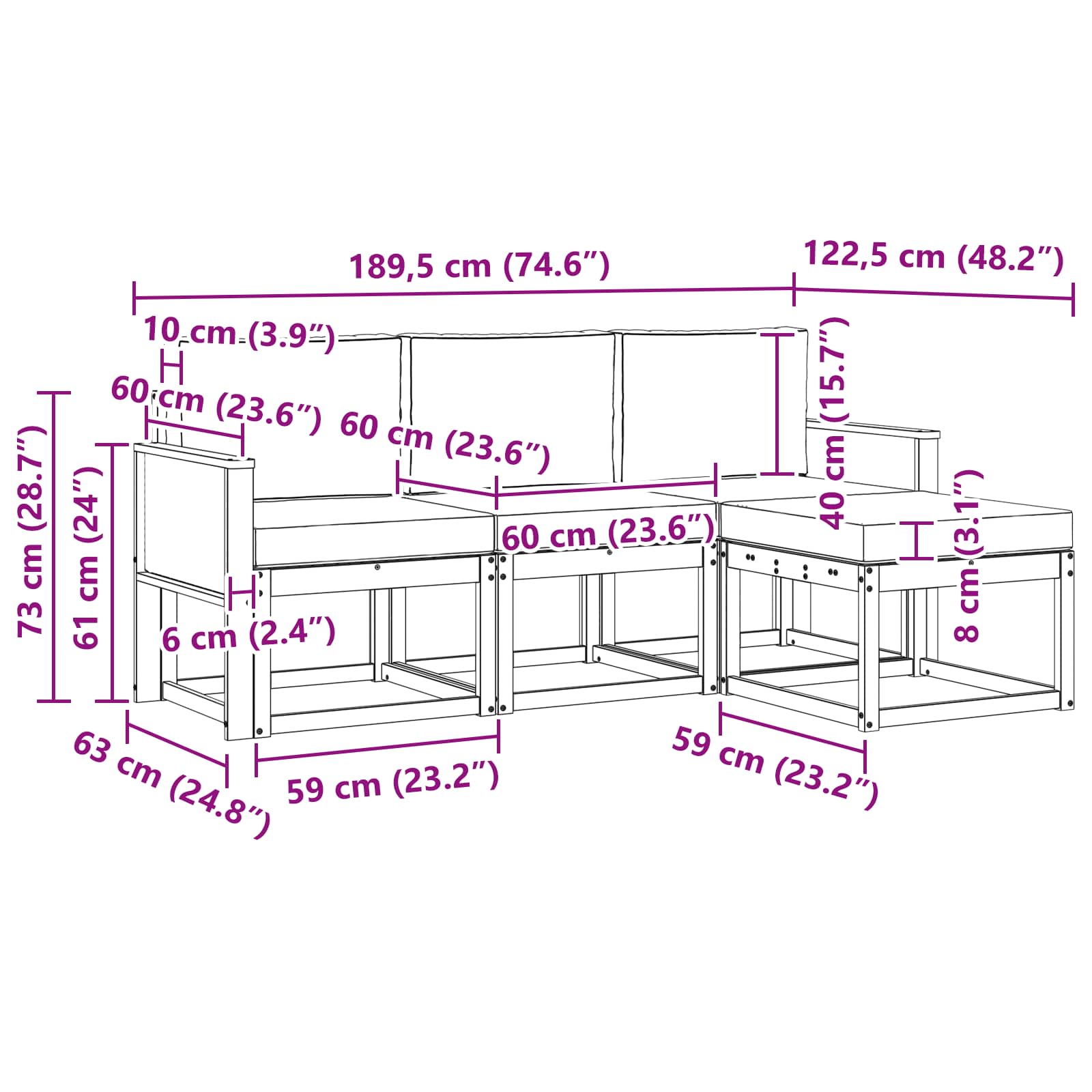 Set vanjskih sofa 4 pcs Prirodna i antracit Poliester