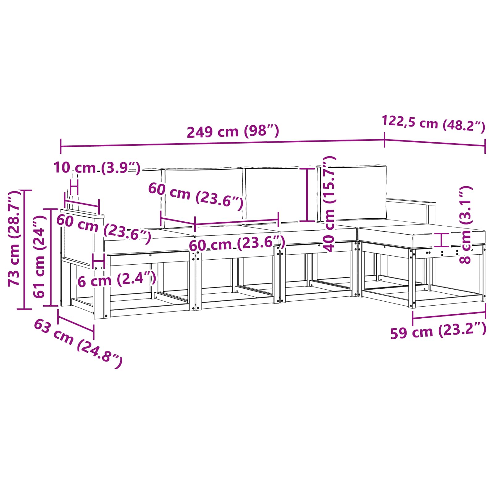 Set vanjskih sofa 5 pcs Prirodna i antracit Poliester
