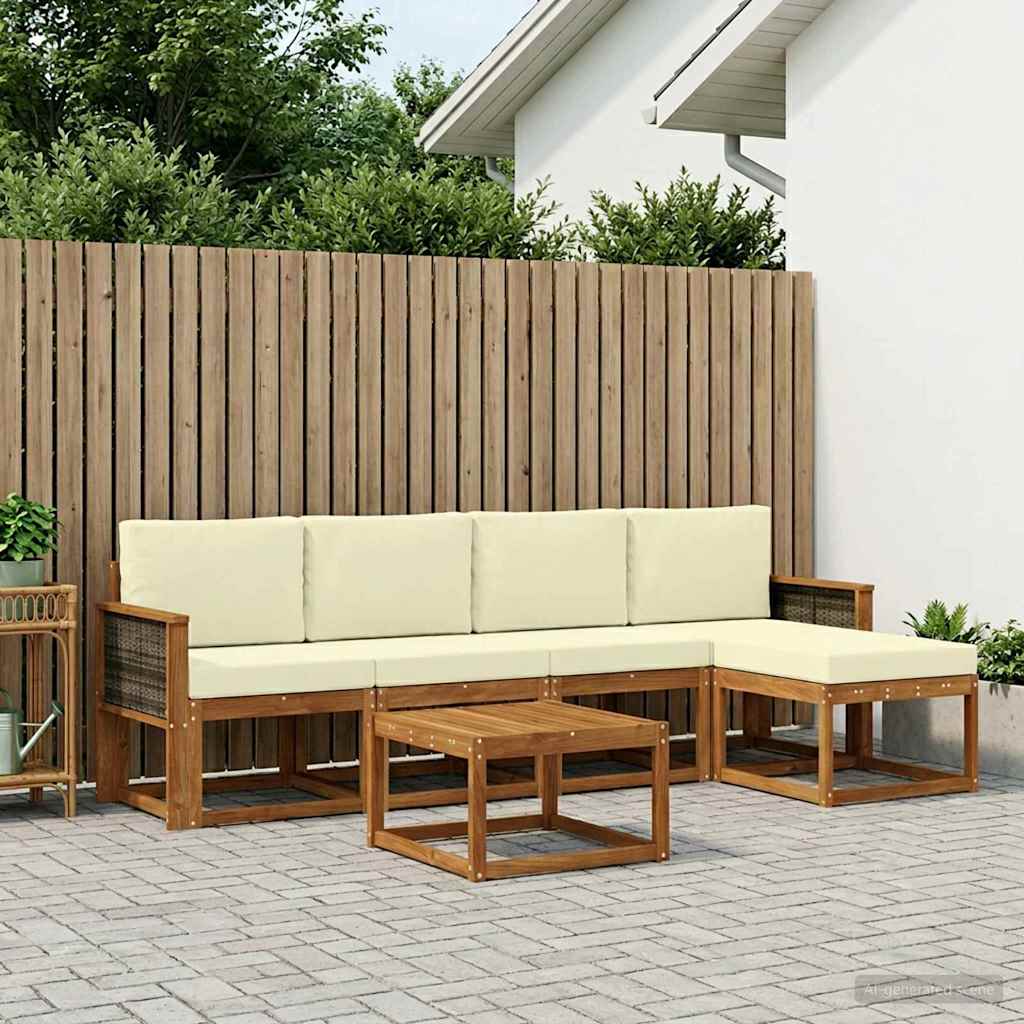 Set vanjskih sofa s jastukom 6 pcs Prirodna i krem Poliester