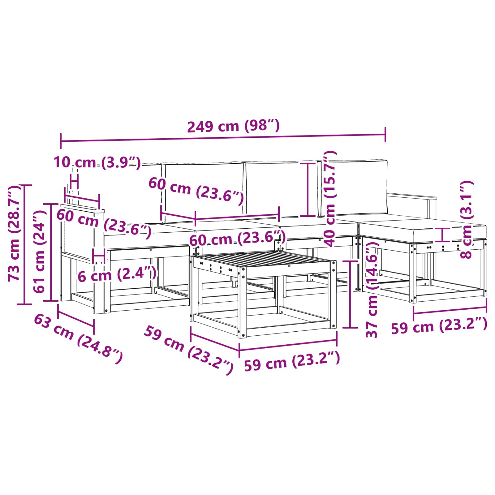 Set vanjskih sofa 6 pcs Prirodna i svjetlosiva Poliester