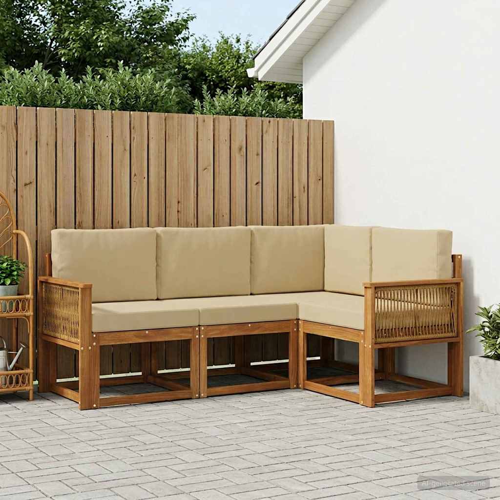 Set vanjskih sofa s jastukom 4 pcs Prirodna i bež Poliester