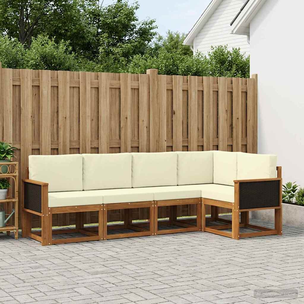 Set vanjskih sofa s jastukom 5 pcs Prirodna i krem Poliester