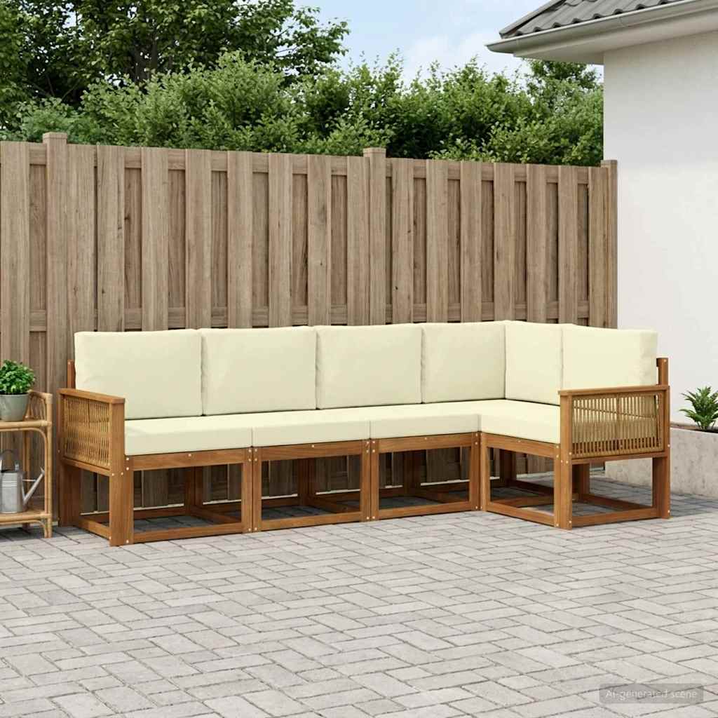 Set vanjskih sofa s jastukom 5 pcs Prirodna i krem Poliester