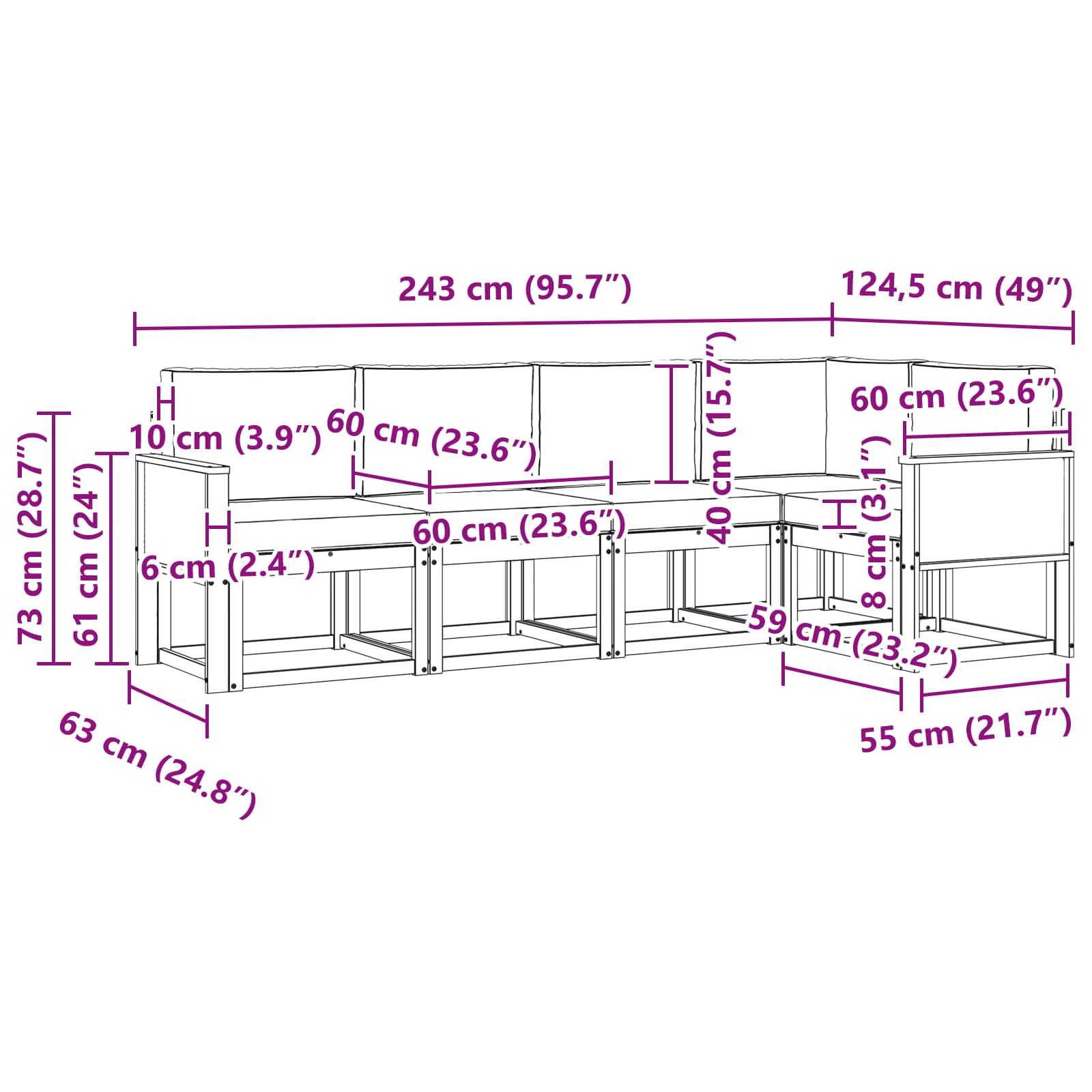 Set vanjskih sofa s jastukom 5 pcs Prirodna i krem Poliester