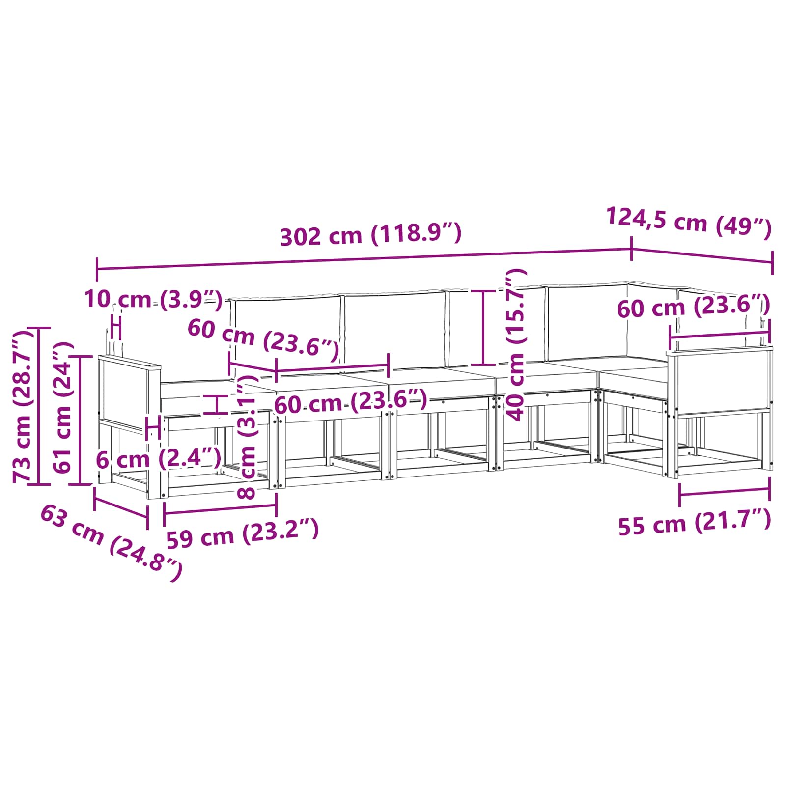 Set vanjskih sofa s jastukom 6 pcs Prirodna i bež Poliester