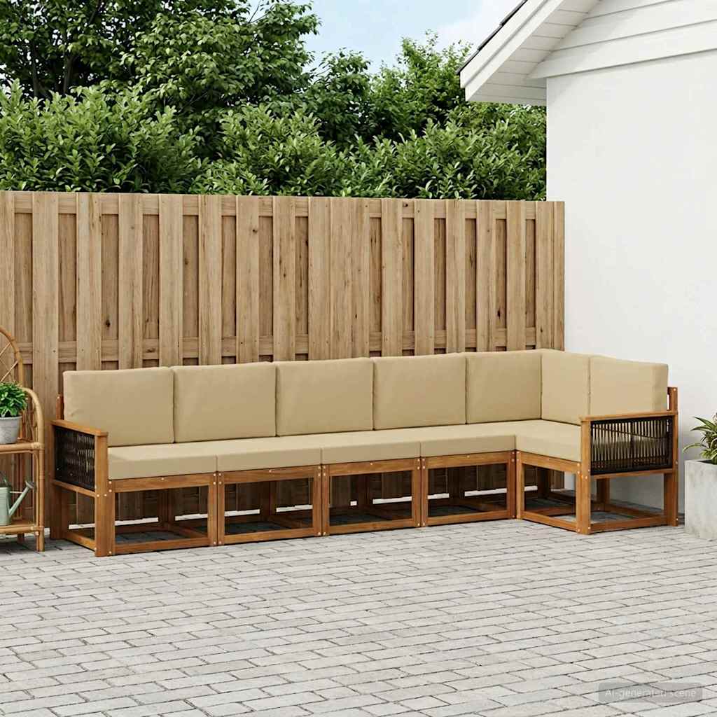 Set vanjskih sofa s jastukom 6 pcs Prirodna i bež Poliester