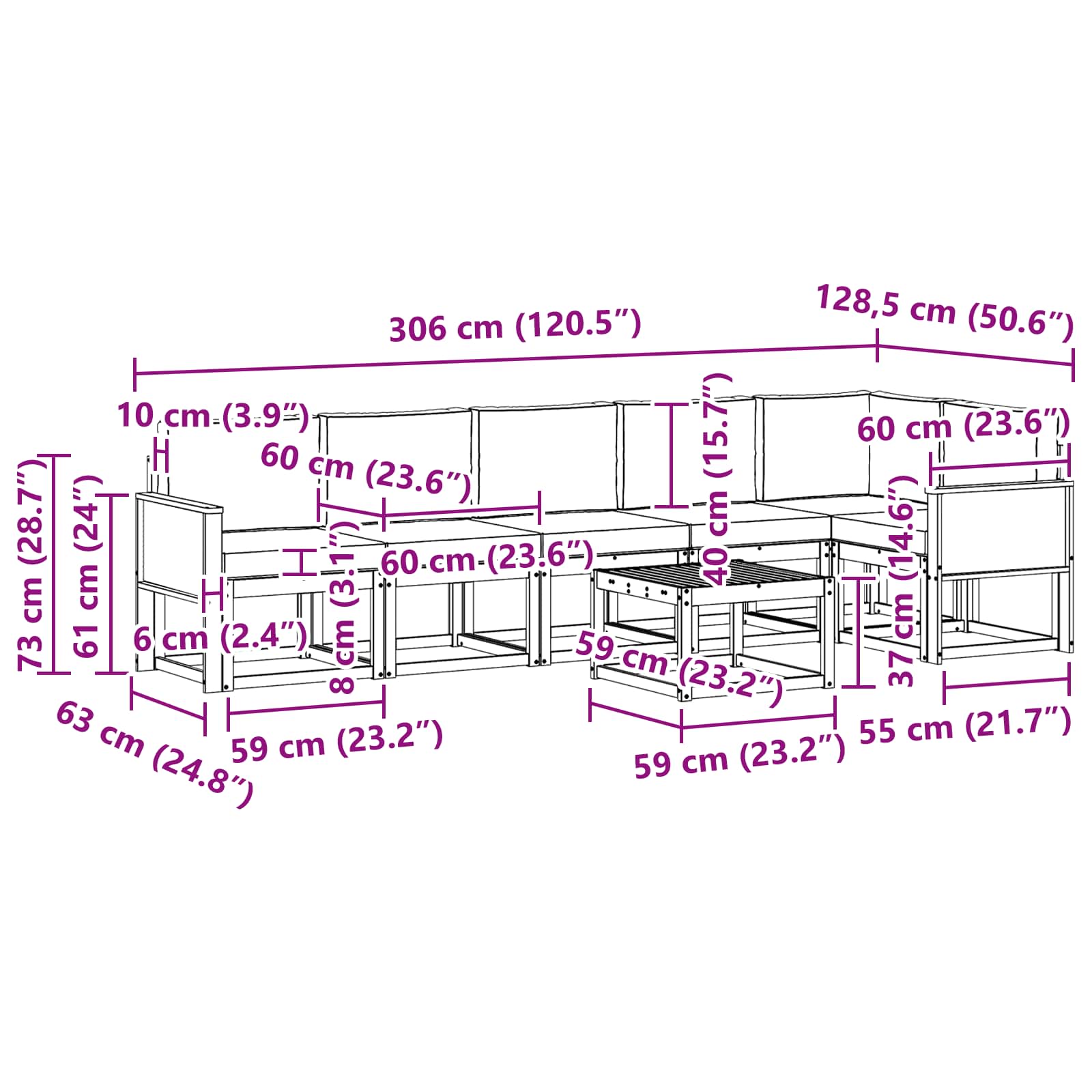 Set vanjskih sofa 7 pcs Prirodna i svjetlosiva Poliester