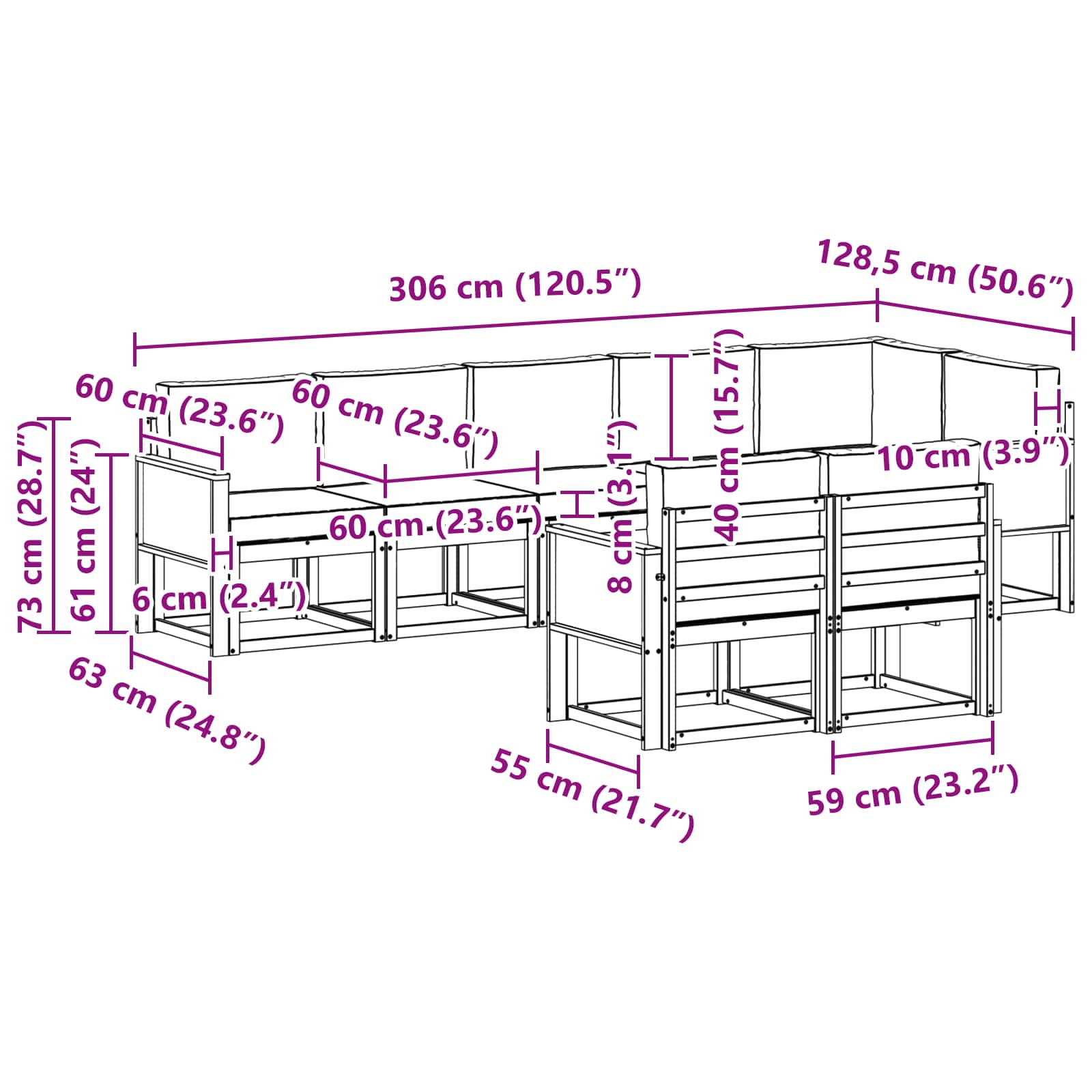 Set vanjskih sofa 8 pcs Prirodna i svjetlosiva Poliester