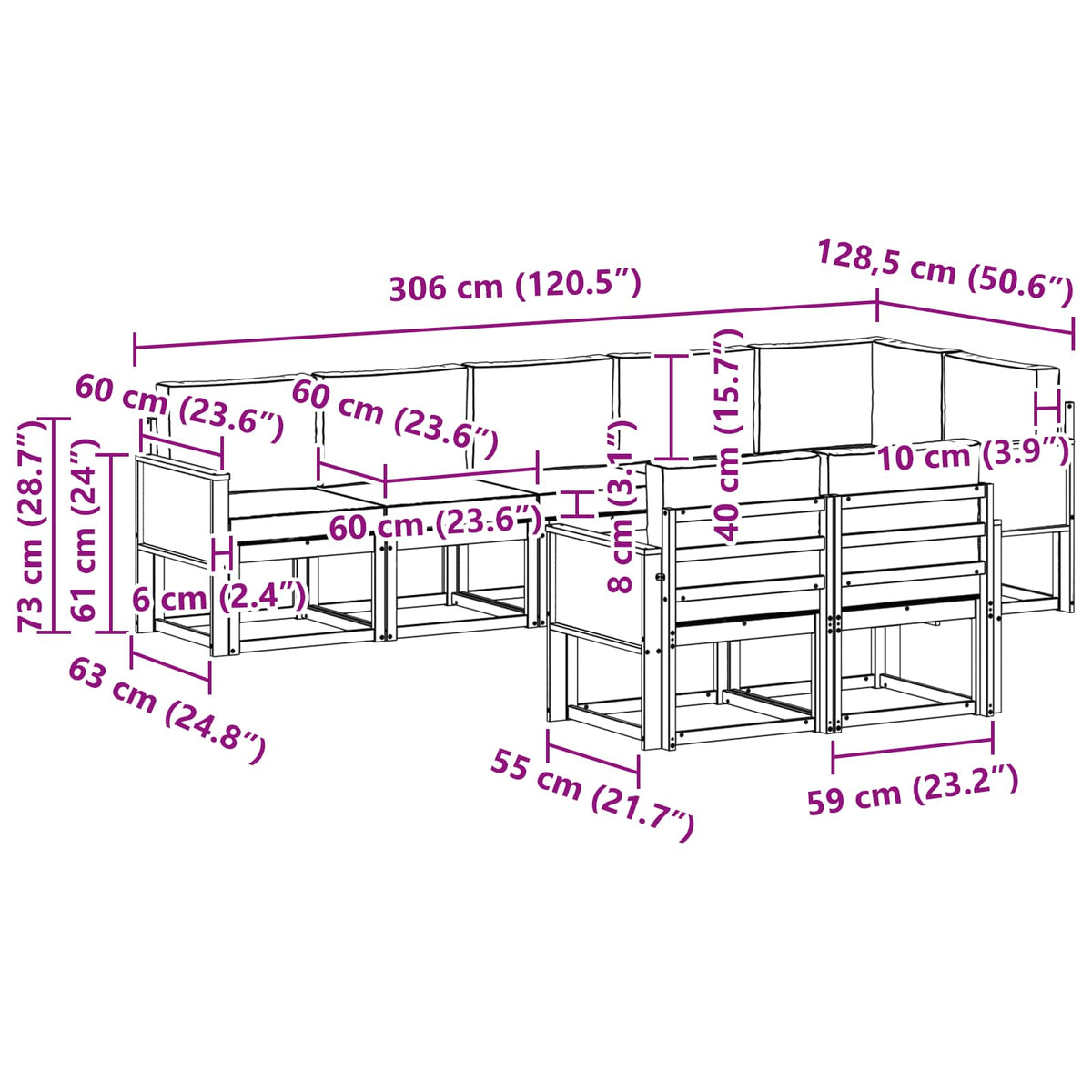Set vanjskih sofa 8 kom. Prirodna i bež Poliester