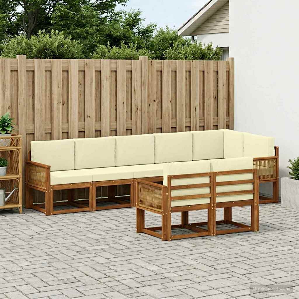Set vanjskih sofa s jastukom 8 pcs Prirodna i krem Poliester