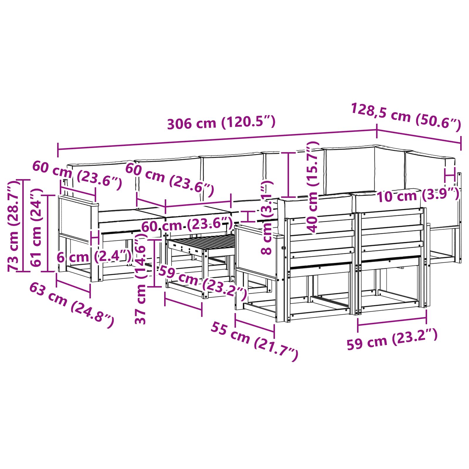 Set vanjskih sofa 9 pcs Prirodna i svjetlosiva Poliester