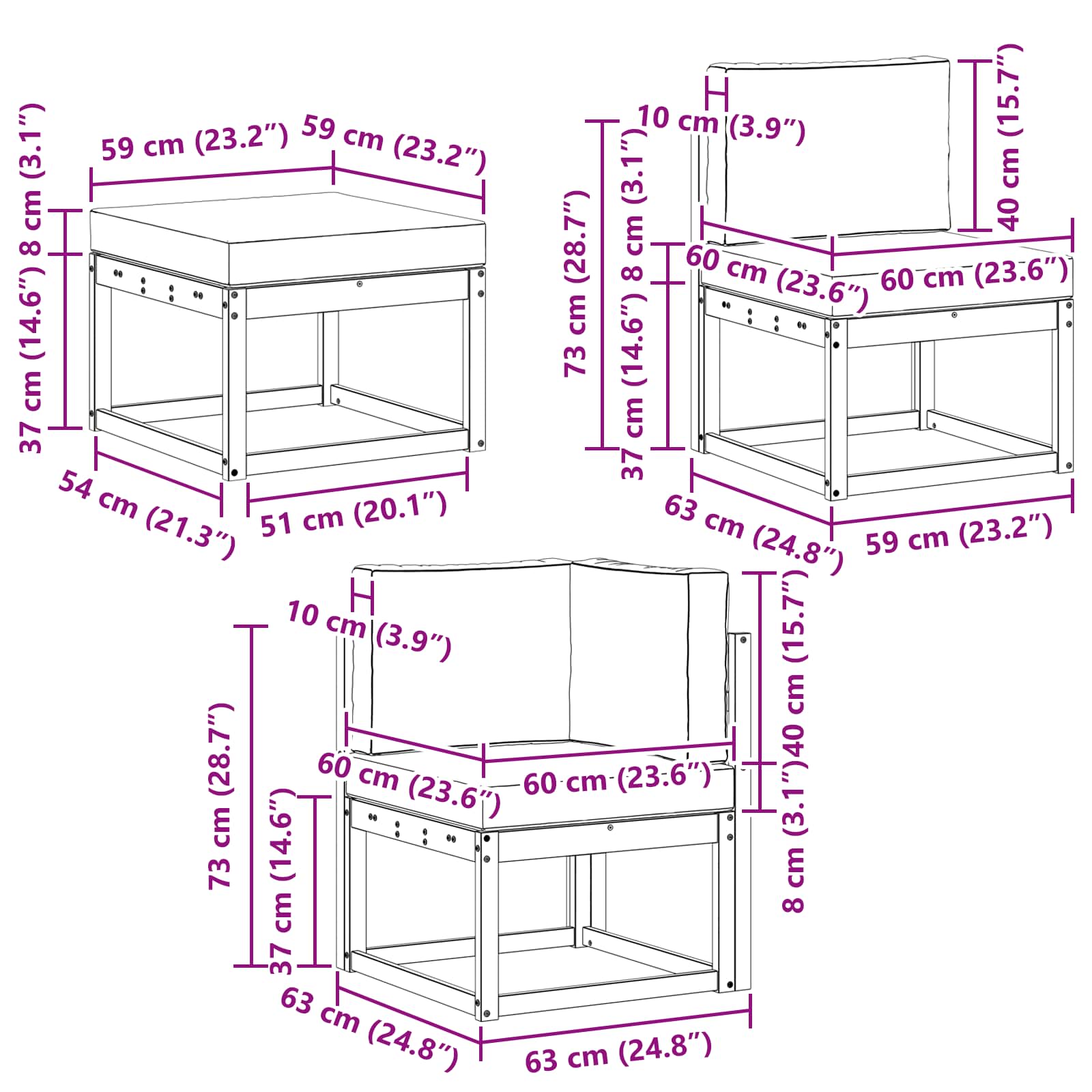 Set vanjskih sofa 6 pcs Prirodna i krem Čvrsto drvo akacije