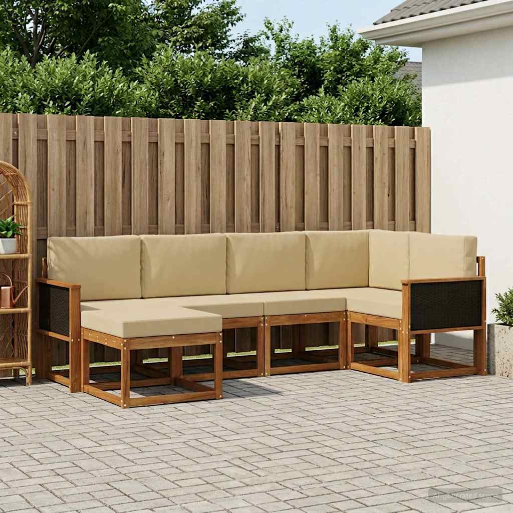 Set vanjskih sofa 6 pcs Prirodna i bež Čvrsto drvo akacije
