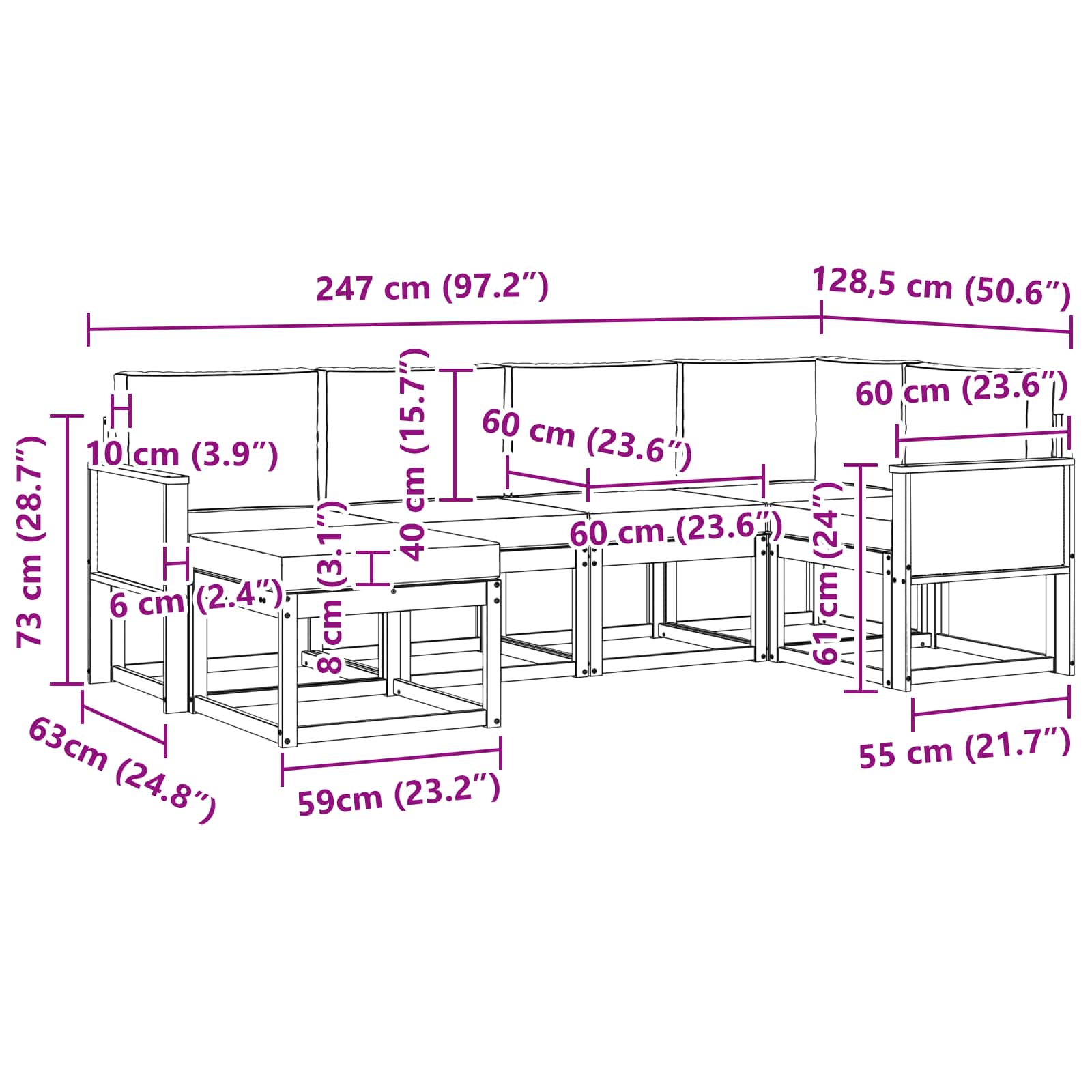 Set vanjskih sofa 6 pcs Prirodna i antracit Poliester