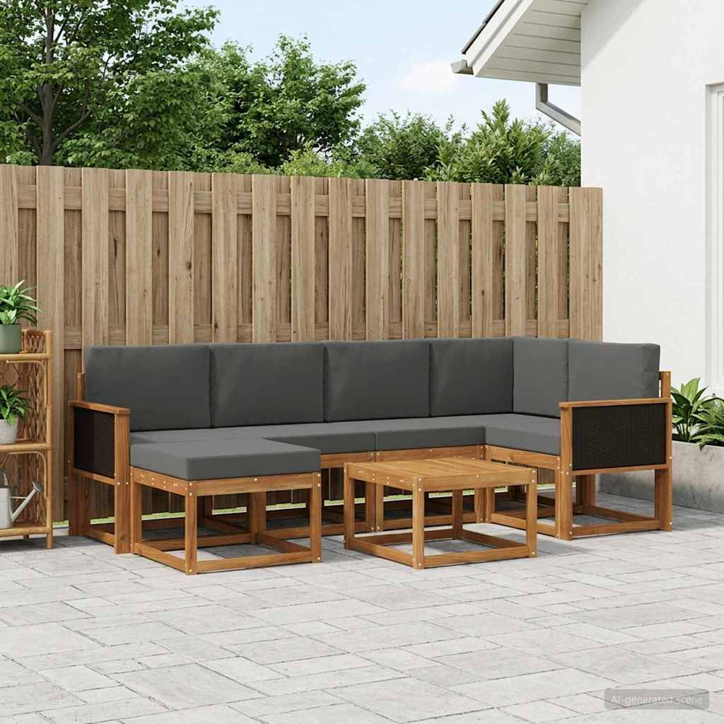 Set vanjskih sofa 7 pcs Prirodna i antracit Čvrsto drvo akacije