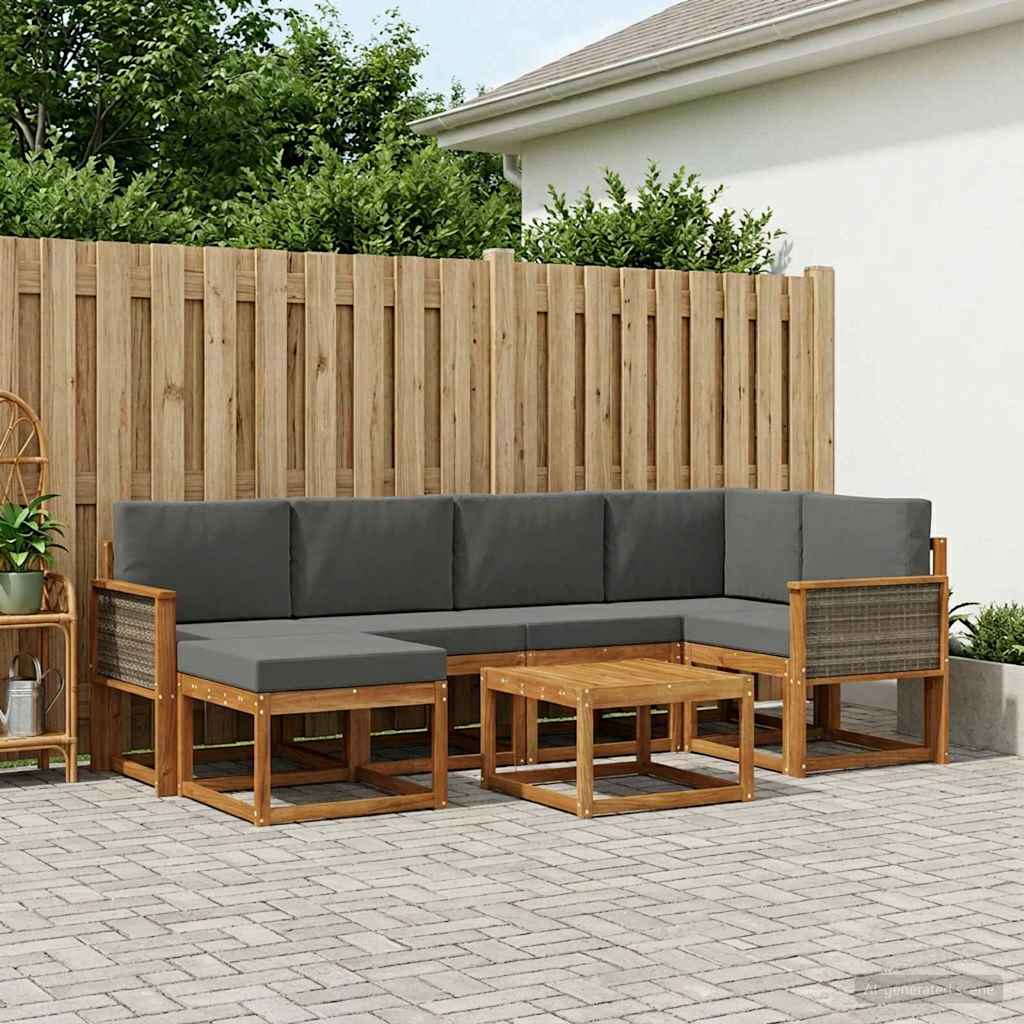 Set vanjskih sofa 7 pcs Prirodna i antracit Čvrsto drvo akacije