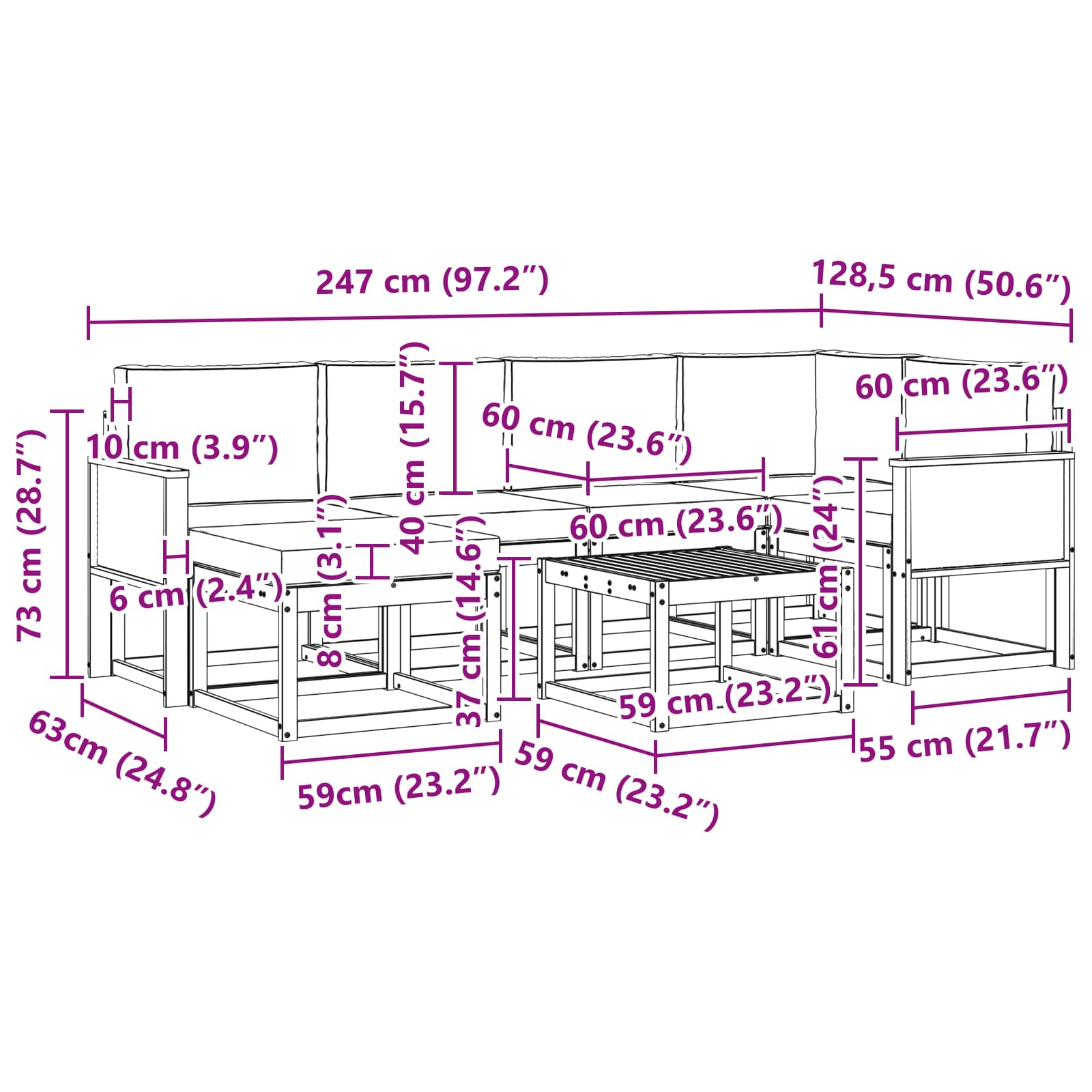Set vanjskih sofa 7 pcs Prirodna i antracit Čvrsto drvo akacije